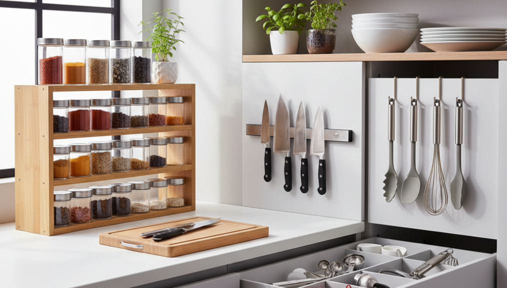 Bếp gọn gàng: Bí quyết lưu trữ gia vị & dụng cụ cho người bận rộn