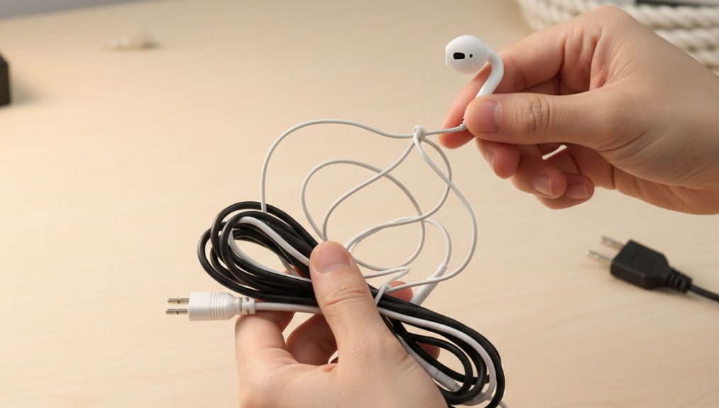 Mẹo gỡ rối tai nghe & dây điện "bất trị" trong 1 nốt nhạc